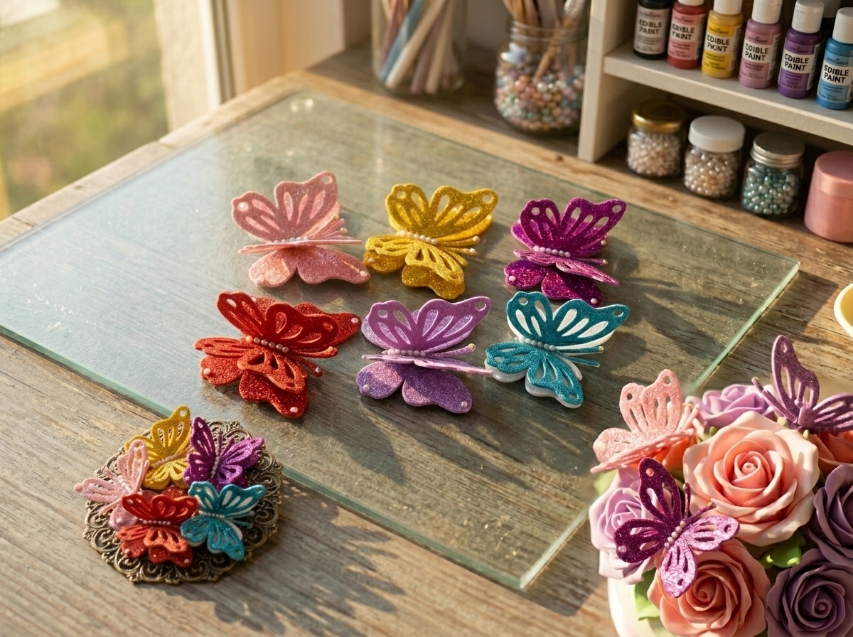Mariposas escarchadas con foami escarchado flores pines tarjetas