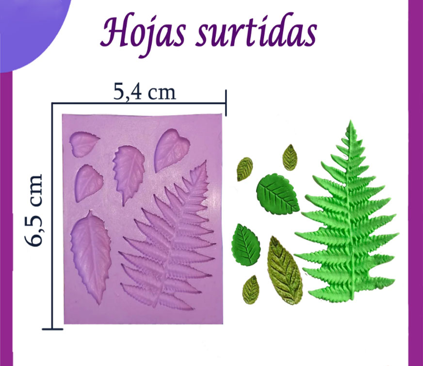 Molde flexible hojas vegetales flores en pasta fria