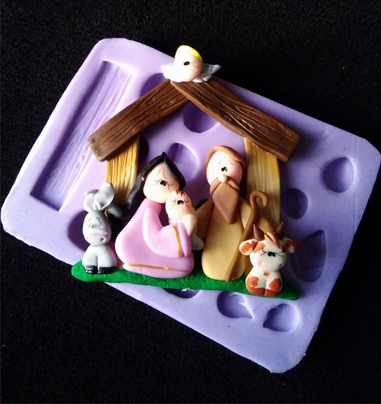 Molde en Silicona pesebre con casita 2 apliques y recuerdo de na