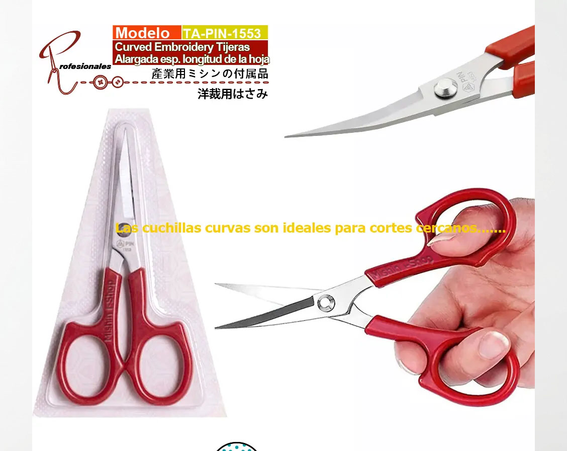 Tijera punta curva para costura bordados papel coser