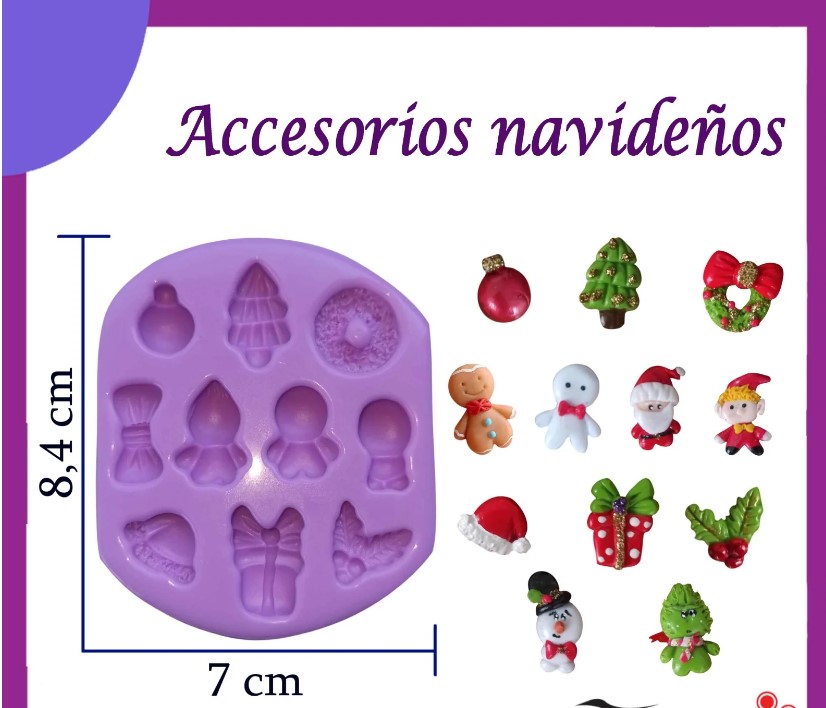 Molde en silicona accesorios navidad mini