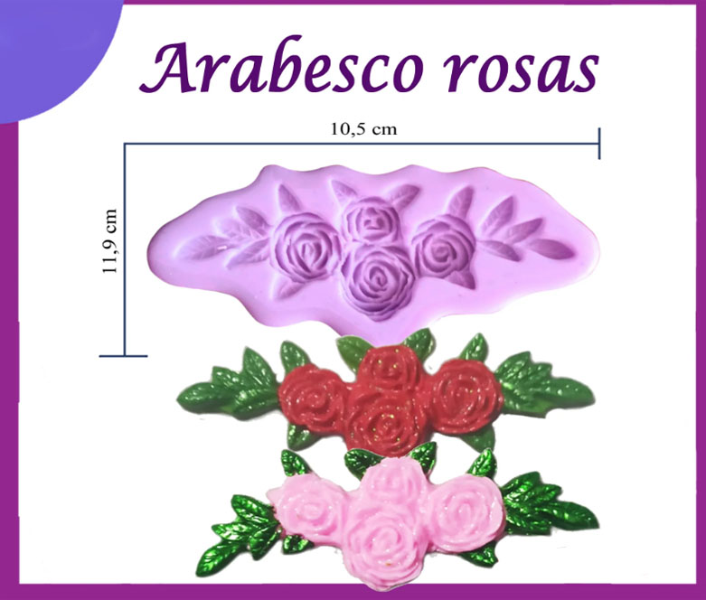 Molde silicona, arabesco de rosas para decorar pasta 
