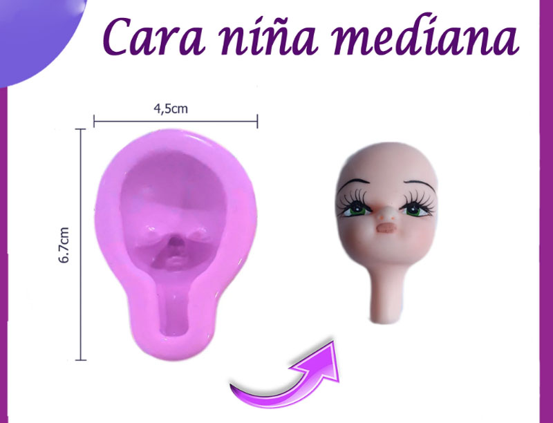 Molde en silicona caras de niña para Pastas flexibles cara mini