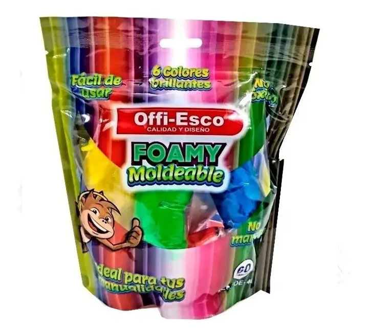 Foamy Moldeable 6 Colores Offi Esco Foami (fomi) ideal para manualidades y trabajos decorativos.