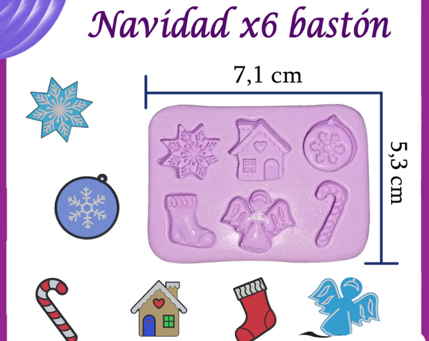Molde silicona apliques baston navidad