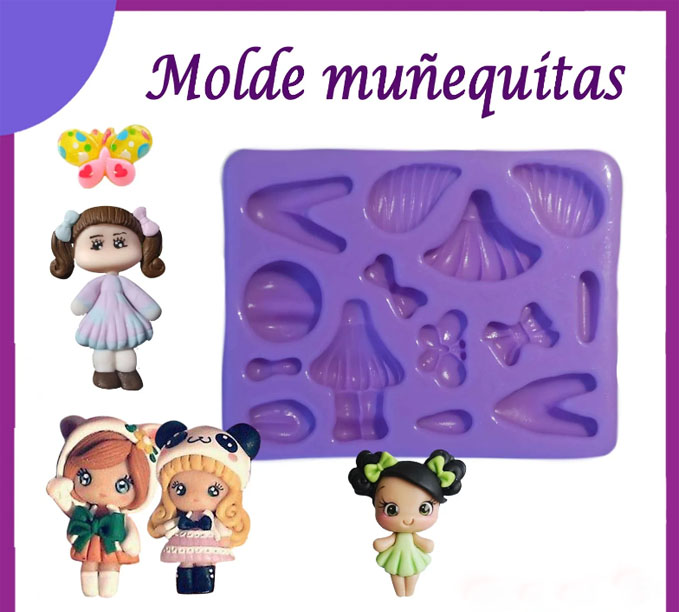 Molde en silicona vestidos muñecas apliques