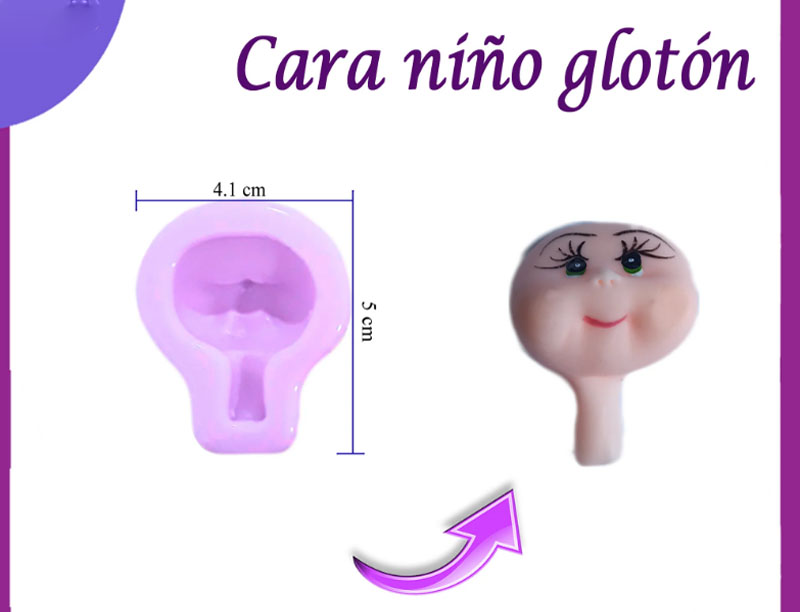 Molde en silicona caras de niño gloton para Pastas flexibles cara mini