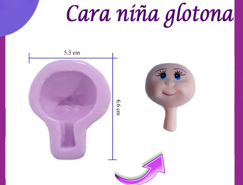 Molde en silicona caras de niña glotona para Pastas flexibles cara mini