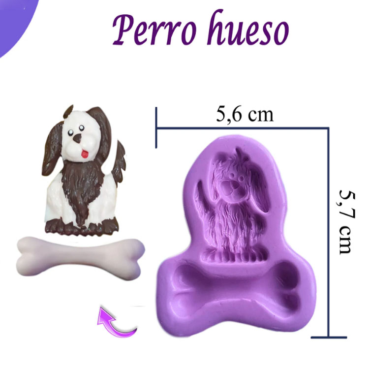 Molde en silicona perro hueso para apliques en pasta flexible porcelanicron