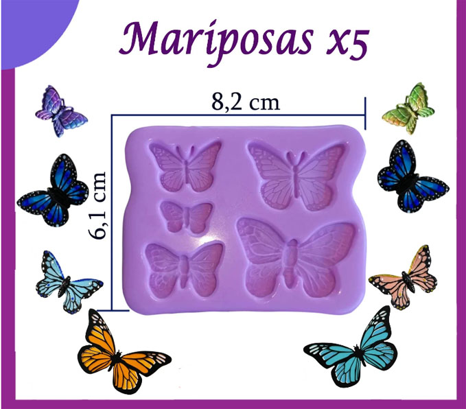 Molde silicona mariposas X5 para pasta fria