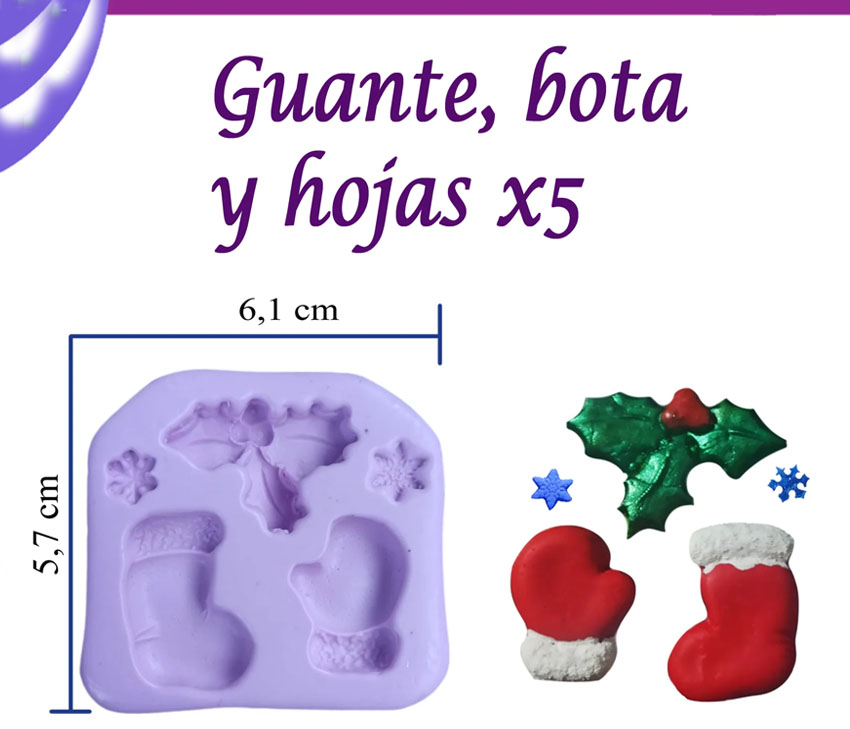 Molde silicona apliques guantes navidad