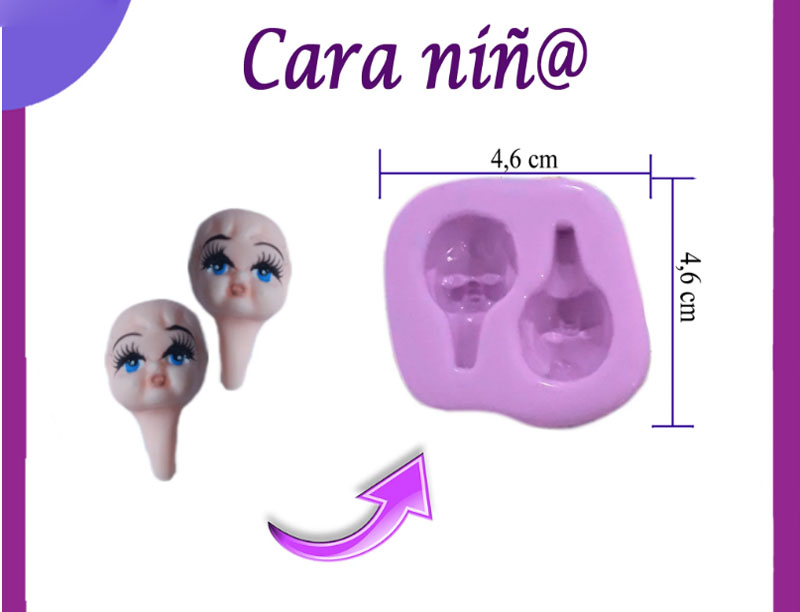 Molde en silicona caras de niñas para Pastas flexibles cara mini