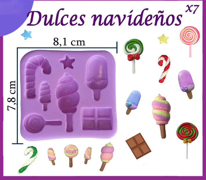 Molde silicona Dulces caramelos baston y golosinas pasta fria