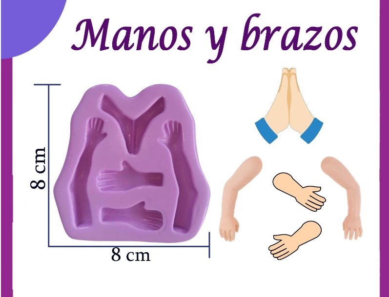 Molde silicona brazos y manos de muñecas para pasta fria