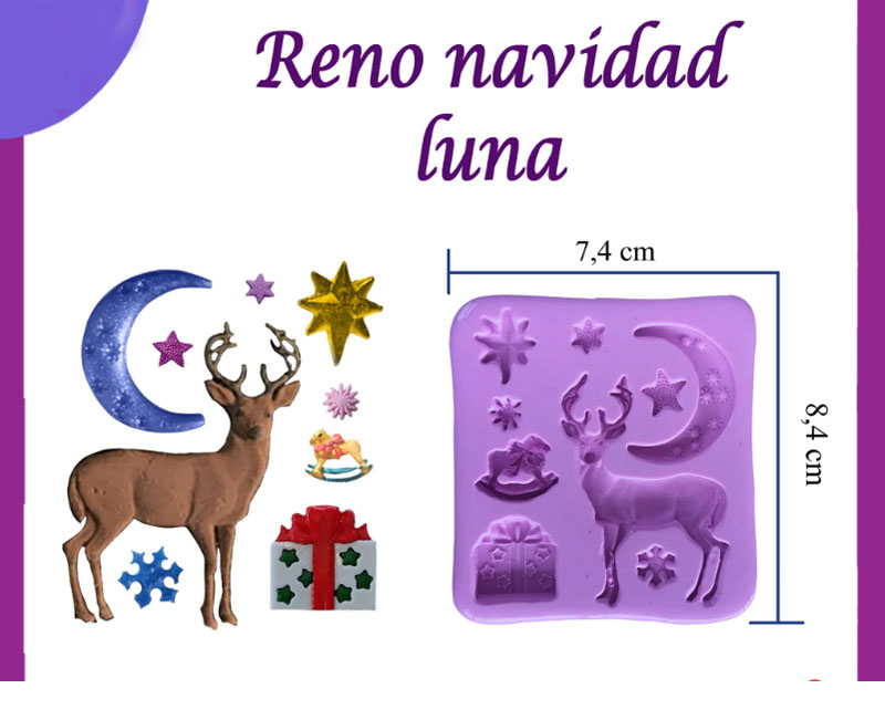 Molde silicona reno y apliques navidad