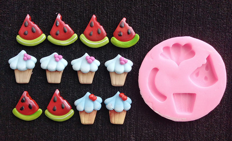 Molde silicona frutas sandia minitortas para aretes para decorar fondant, pasta foami moldeable y porcelanicróna, ice cream, postre, helado, cono