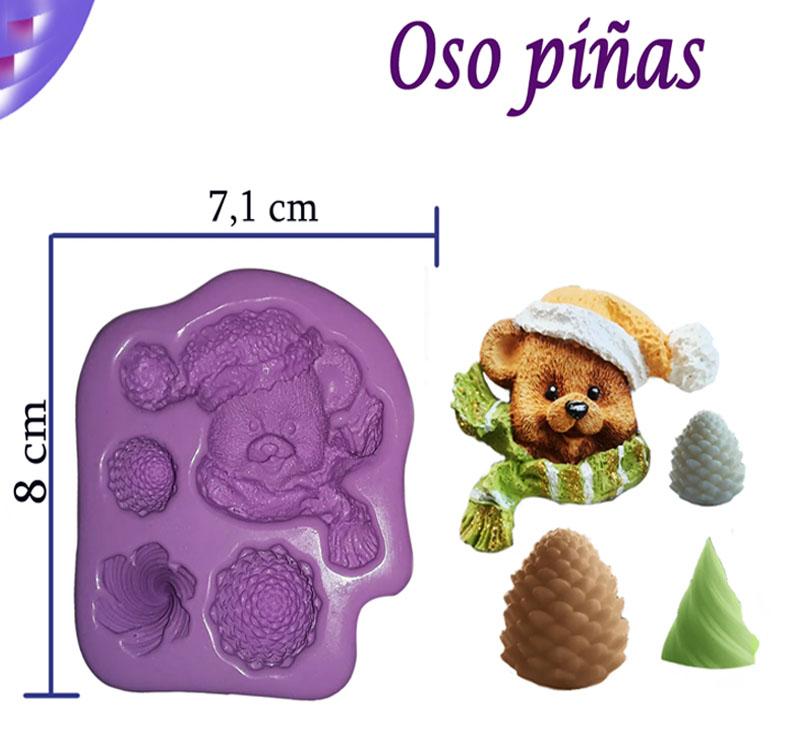 Molde Silicona con profundidad Oso piñas para navidad 