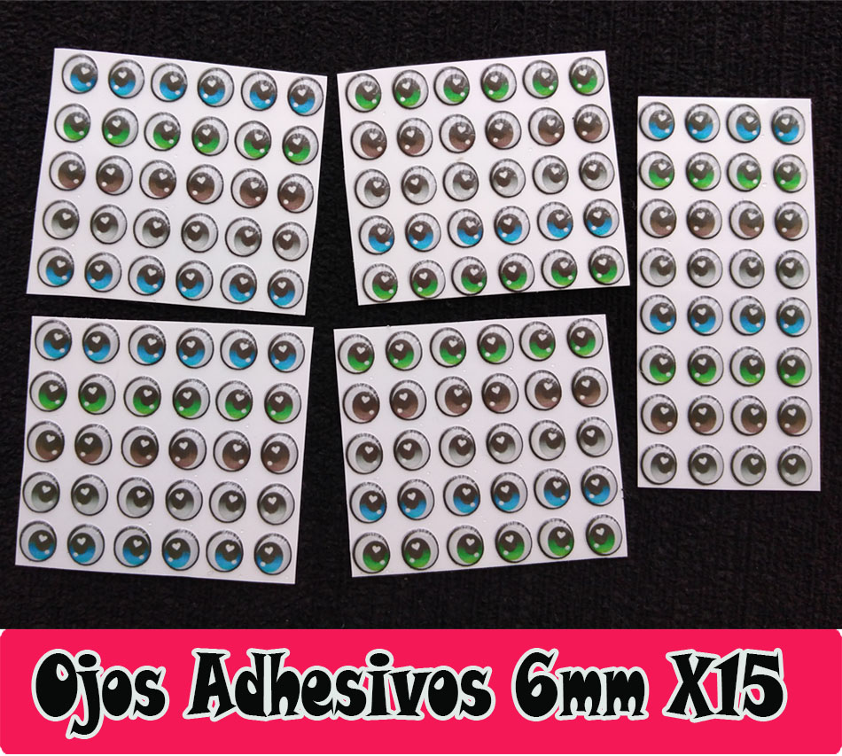 Cartón de Ojos adhesivos 6mm para muñecas en pasta fria tela fom