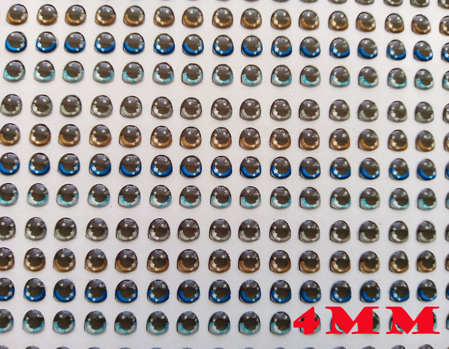 Ojos adhesivos 3d de 4mm para apliques y muñecas en foami tela resina