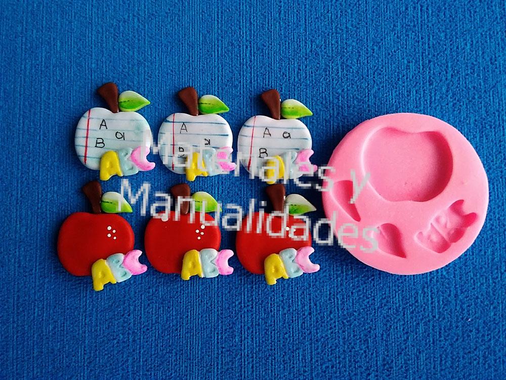 Molde Silicona Manzana ABC Escolar Diseño Apliques Colegial 