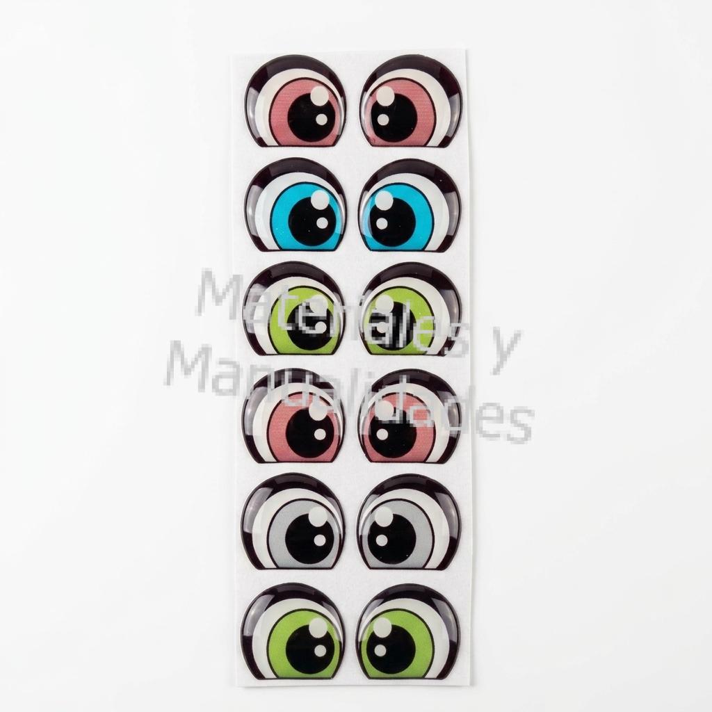 adorno sticker ojos adhesivos para muñecos en tela