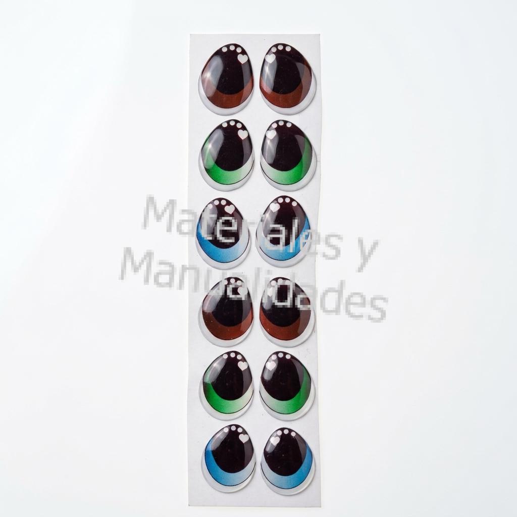adorno sticker ojos adhesivos para muñecos en tela