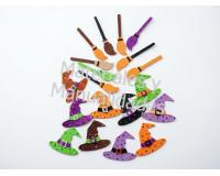 Set Adornos foamy escoba y sombrero Halloween para decorar x10pz