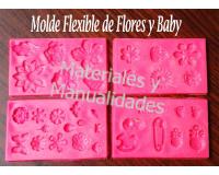 Molde Silicona de flores y babyshower apliques en pasta moldeabl