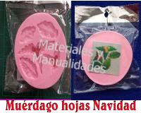 Molde Silicona muérdago hojas navidad y cerezas para porcelanicr
