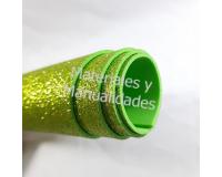 Foami Eva escarchado Glitter Verde Limón tornasol fan