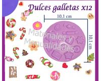 Molde en silicona dulces galletas x12