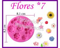 Molde en silicona flores x7 para masa flexible