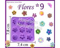 Molde en silicona flores x9 para masa flexible