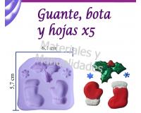Molde silicona apliques navidad guante bota hojas
