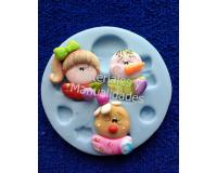 Molde en silicona caras de muñecos 2.7cm para porcelanicrón