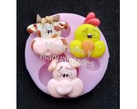 Molde en Silicona Caras animales para decorar fondant