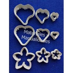 Molde cortador plástico de flores cartucho corazón y sépalos dob 1