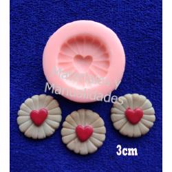 Molde silicona galleta corazón de 3cm para apliques y botones en 2