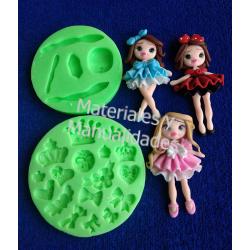 Set Moldes silicona de muñeca + corazones lazos y coronas para a 1