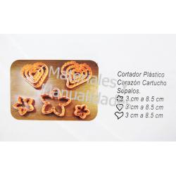 Molde cortador plástico de flores cartucho corazón y sépalos dob 2