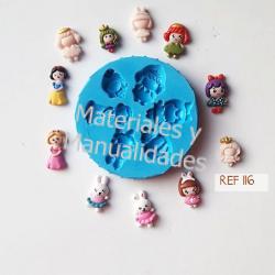 Molde en Silicona Niñas mini princesas apliques para fondant pas 1 Molde en Silicona Niñas mini princesas apliques para fondant pas 1