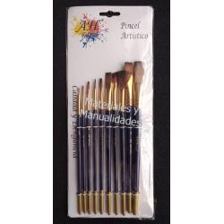 Set pinceles surtidos plano redondo abanico angular delineador P 1
