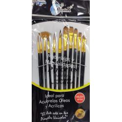Kit pinceles surtidos plano redondo abanico angular delineador P 1