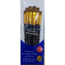 Set Pincel plano para artes con acuarela oleos acrílicos 6pz 1