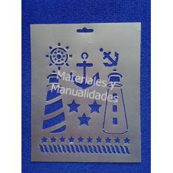 Stencil para manualidades Ancla faro y estrella ondas mar náuticos