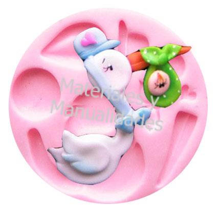 Molde en Silicona cigueña con bebe decora tortas baby shower para fondant y pasta