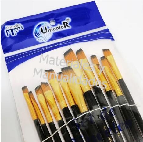 Set Pincel sintetico punta quemada para artes y manualidades 12pz
