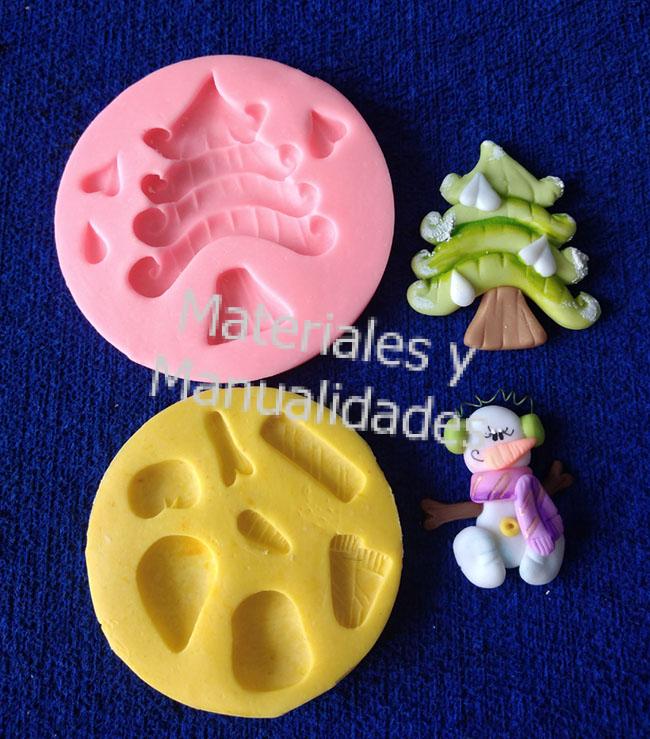 Set Molde En Silicona para botones muñeco de nieve con bufanda y Apliques Árbol