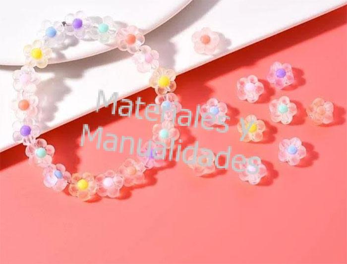 JUECO DE CUENTAS TRANSPARENTES EN DORMA DE FLOR MARGARITA CON PETALOS ACRÍLICO PASANTE FLORES DE COLORES SURTIDOS PARA PULSERAS COLLARES O MANILLAS, INSUMOS PARA BISUTERÍA Y ARTESANÍAS SEPARADOR DE COLLAR ABALORIOS BISUTERIA Y JOYERIA