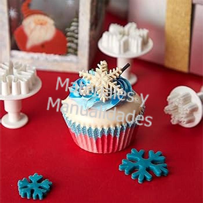 Set Cortadores estrella copo de nieve con expulsor para decorar tortas pastel muffins fondant pastillaje pasta de goma 